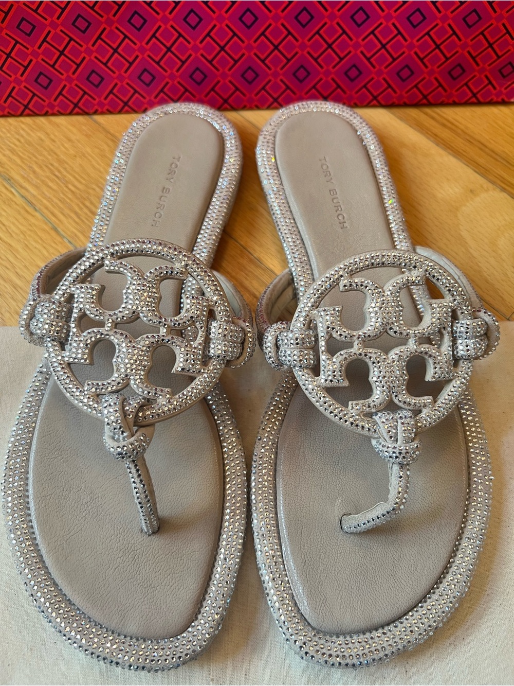 Tory Burch Stone Gray Miller Pavé Knotted Sandals - Picture 4 of 14